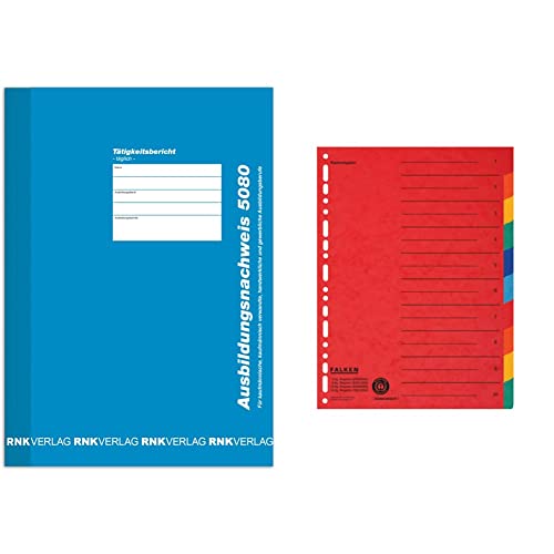 RNK 5080 - Ausbildungsnachweisheft für alle Ausbildungsberufe, für die tägliche Eintragungen, 1 Stück & Original Falken Karton-Register überbreit für DIN A4+ 24,5 x 30 cm volle Höhe RNK 5080 - Ausbildungsnachweisheft für alle Ausbildungsberufe, für die tägliche Eintragungen, 1 Stück & Original Falken Karton-Register überbreit für DIN A4+ 24,5 x 30 cm volle Höhe von RNK - Verlag