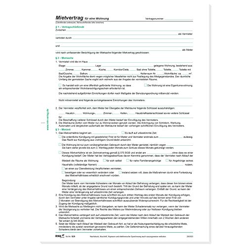 RNK 525 Vertragsformular Mietvertrag für Wohnungen, DIN A4 (20 Stück) von RNK - Verlag