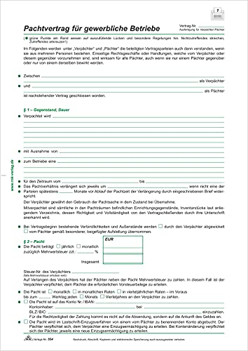 RNK 554 - Pachtvertrag für gewerbliche Betriebe, 4 Seiten, gefalzt auf DIN A4, 10 Stück von RNK - Verlag