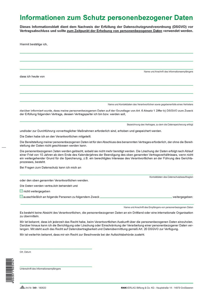RNK Verlag Informationsblatt DSGVO: , Informationen zum von RNK Verlag