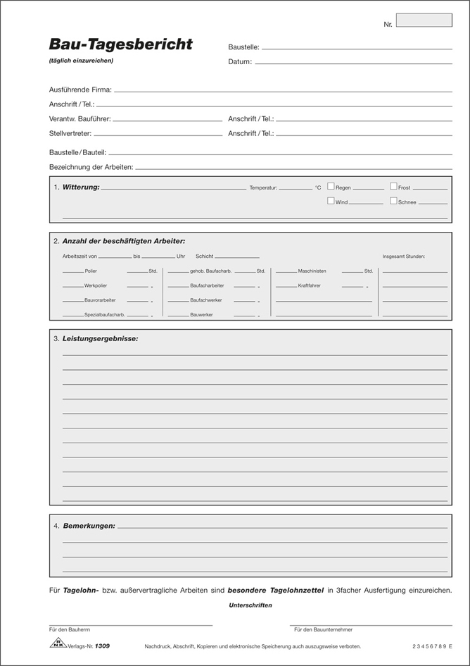 RNK Verlag Vordruck , Bau-Tagesbericht, , Block, DIN A4 von RNK Verlag