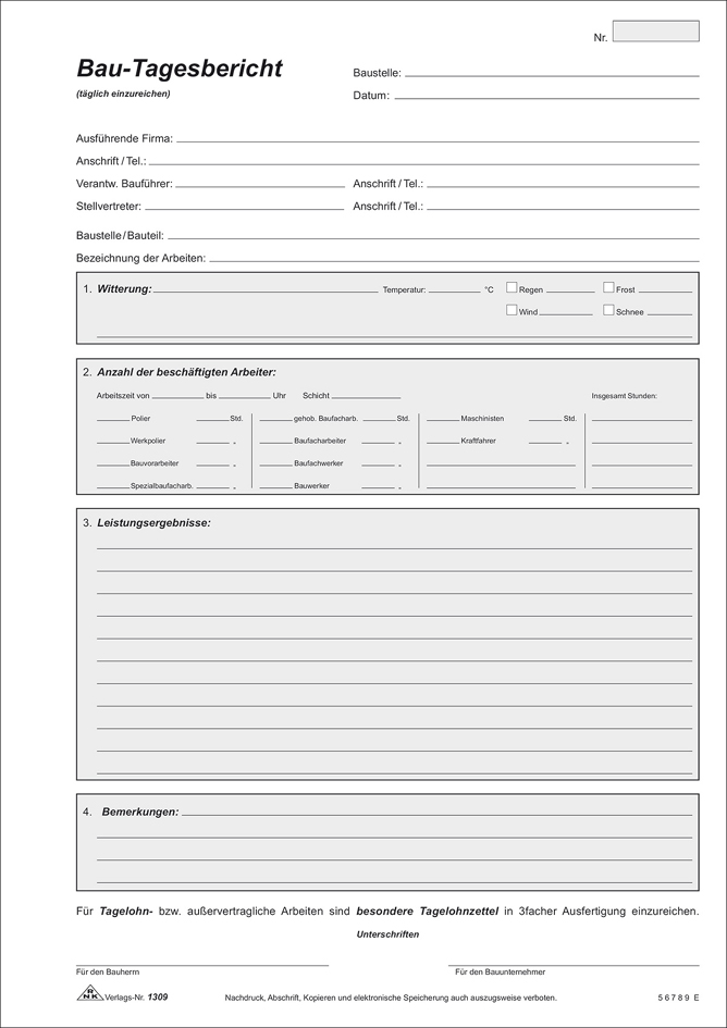 RNK Verlag Vordruck , Bau-Tagesbericht, , SD, Block, DIN A4 von RNK Verlag