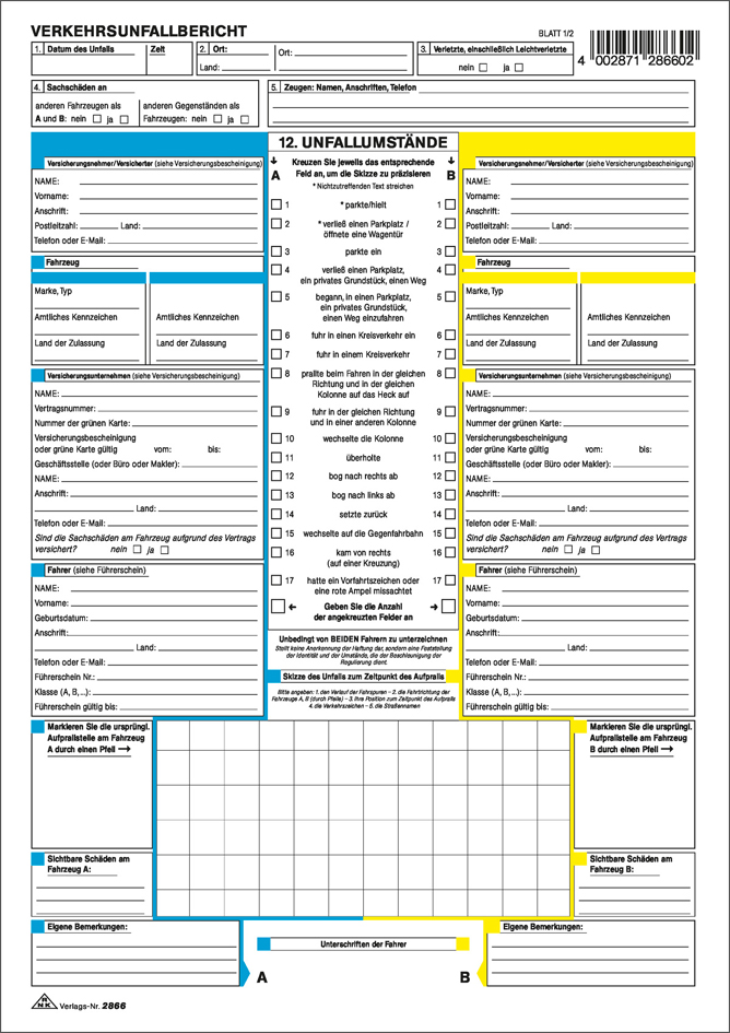 RNK Verlag Vordruck , Europäischer Verkehrsunfallbericht, von RNK Verlag