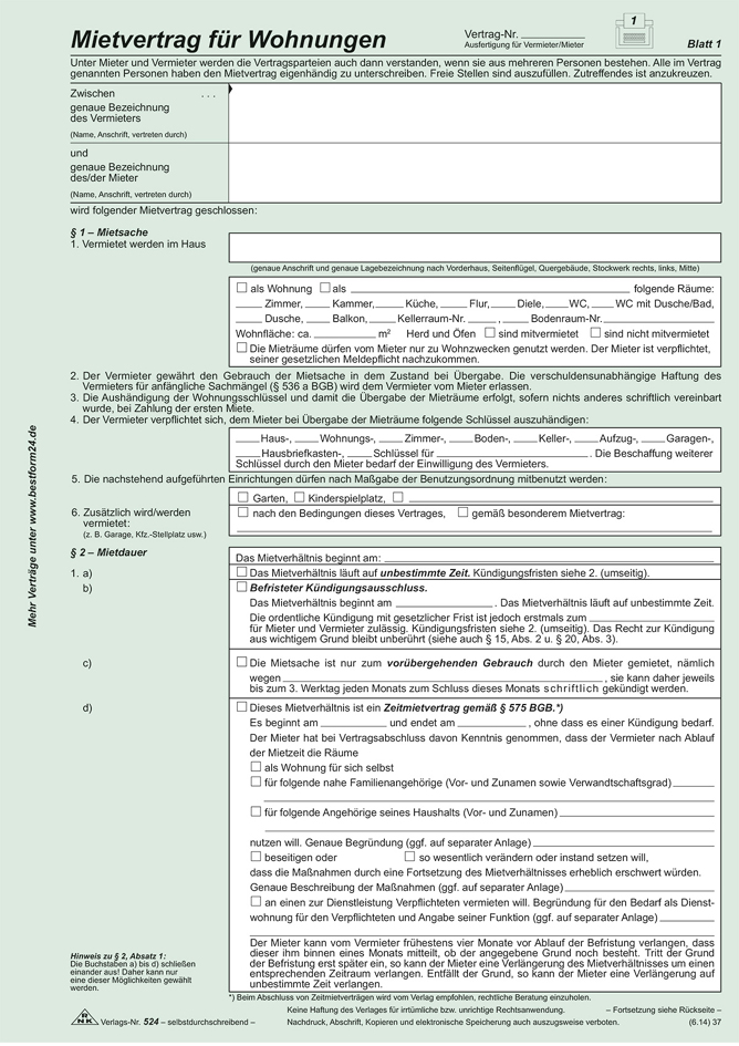 RNK Verlag Vordruck , Universal-Mietvertrag für Wohnungen, von RNK Verlag