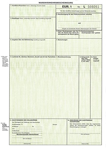 RNK Verlag Vordruck"Warenverkehrsbescheinigung EUR.1" von RNK - Verlag