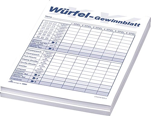 RNK Würfelspiel Gewinnblatt Block (2er Pack, Würfelspiel-Gewinnblatt-Block A5) von RNK - Verlag