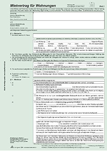 Universal-Mietvertrag für Wohnungen - SD, mit Übergabeprotokoll, 4 x 2 Blatt, DIN A4, 1 Packung à 3 Stück von RNK-Verlag