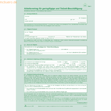 10 x RNK Arbeitsvertrag für geringfügig und Teilzeit-Beschäftigte selb von RNK