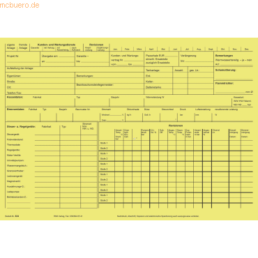 100 x RNK Kundendienstkarte für Ölfeuerungsanlagen A4 quer gelb von RNK