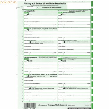 25 x RNK Vordruck Mahnbescheid für maschinelle Bearbeitung 25 x RNK Vordruck Mahnbescheid für maschinelle Bearbeitung von RNK