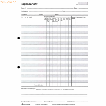 5 x RNK Bau-Tagesberichtblock A4 Abheftlochung vorhanden 50 Blatt von RNK