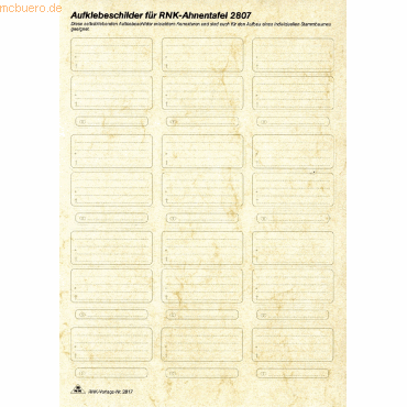 5 x RNK Etikettenblätter A4 zur Selbstanfertgung eines Stammbaumes seb von RNK