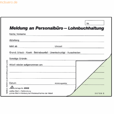 RNK Fehlmeldung an Lohnbüro A6 quer selbstdurchschreibend 2x40 Blatt von RNK