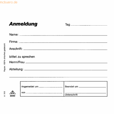 RNK Formularbuch Besucheranmeldeblock A6 quer VE=50 Blatt von RNK