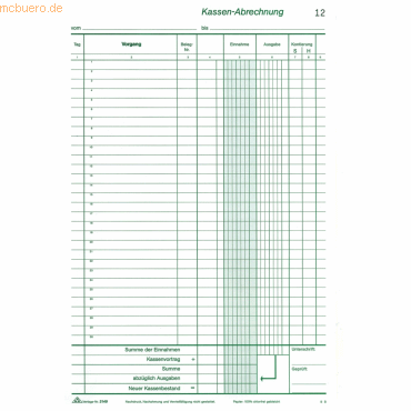 RNK Formularbuch Kassenbuch A4 2x50 Blatt nummeriert von RNK