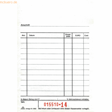 RNK Formularbuch Kassenzettelblock 10x15cm VE=2x50 Blatt von RNK