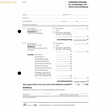 RNK Lohnabrechnungsblock A5 Minijobs Abheftlochung vorhanden A5 50 Bla von RNK