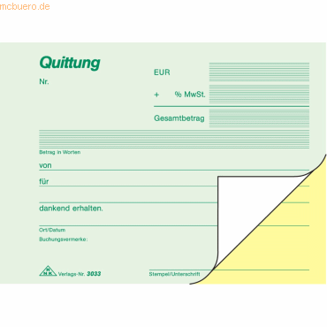 RNK Quittungsblock mit MwSt. A6 2x40 Blatt selbstdurchschreibend von RNK