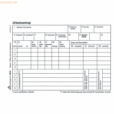 RNK Urlaubs-Freistellungsantragsblock A6 quer 50 Blatt von RNK