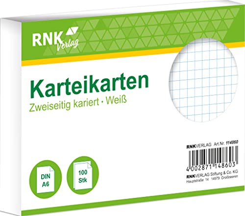 RNKVERLAG 114860 - Karteikarten kariert 5 mm, DIN A6, weiß, 1 Packung à 100 Karten von RNKVERLAG