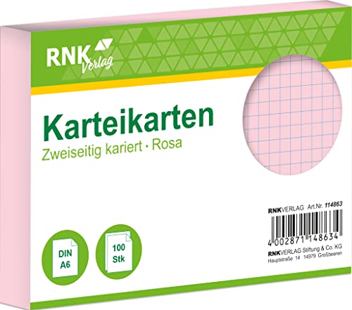 RNKVERLAG 114863 - Karteikarten kariert 5 mm, rosa, DIN A6, 1 Packung à 100 Karten von RNKVERLAG