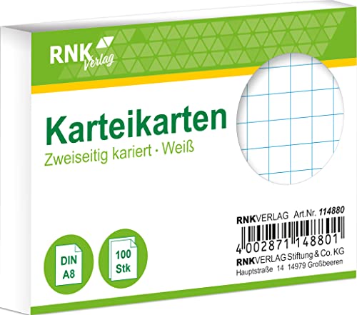 RNKVERLAG 114880 - Karteikarten kariert, weiß, DIN A8, 1 Packung à 100 Karten RNKVERLAG 114880 - Karteikarten kariert, weiß, DIN A8, 1 Packung à 100 Karten von RNKVERLAG