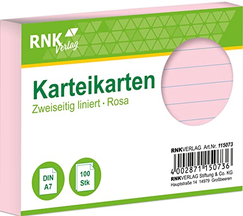 RNKVERLAG 115073 - Karteikarten liniert 7 mm, rosa, DIN A7, 1 Packung à 100 Karten von RNKVERLAG