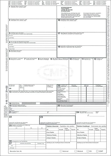RNKVERLAG 2100L - Internationaler Frachtbrief (CMR), 4 Einzelblatt, DIN A4 im Wechsel, 50 Stück von RNKVERLAG