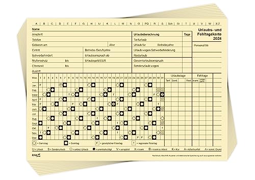 RNKVERLAG 2900/24-10 - Urlaubs- und Fehltagekarte 2024, mit grafischer Darstellung im DIN A5 Querformat aus Karteikarton, 10 Stück RNKVERLAG 2900/24-10 - Urlaubs- und Fehltagekarte 2024, mit grafischer Darstellung im DIN A5 Querformat aus Karteikarton, 10 Stück von RNKVERLAG