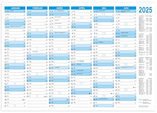 RNKVERLAG 2913/25 - Tafelkalender 2025 im DIN B4 Format quer, 25 Kalender mit Ferienterminen und Wochenzähler aus 250 g/m² Karton von RNKVERLAG