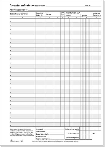 RNKVERLAG 3163 - Inventur Block, 50 Blatt, DIN A4 RNKVERLAG 3163 - Inventur Block, 50 Blatt, DIN A4 von RNKVERLAG