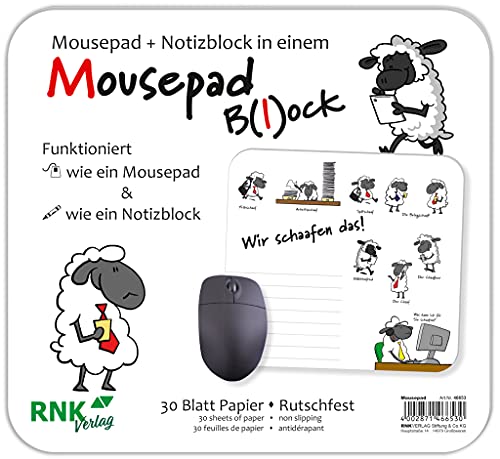 RNKVERLAG 46653 - Mousepad Block „Wir schaafen das“, 240 x 220 mm, 30 Blatt, 1 Stück von RNKVERLAG