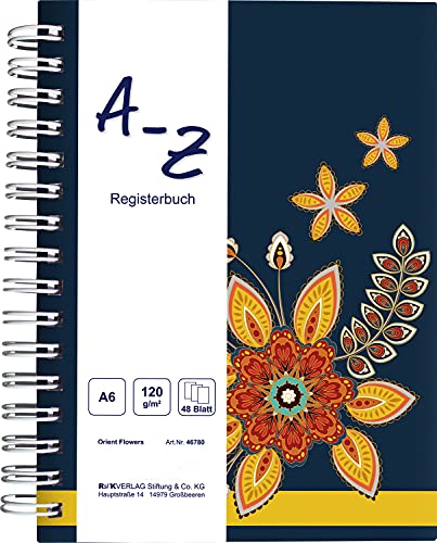 RNKVERLAG 46780 - Notizbuch mit Register A-Z „Orient Flowers“ in DIN A6 mit 48 Blatt 120 g/m², 1 Stück von RNKVERLAG