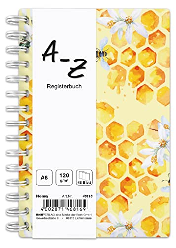 RNKVERLAG 46816 - Notizbuch mit Register A-Z Honey in DIN A6 mit 48 Blatt 120 g/m², 1 Stück von RNKVERLAG