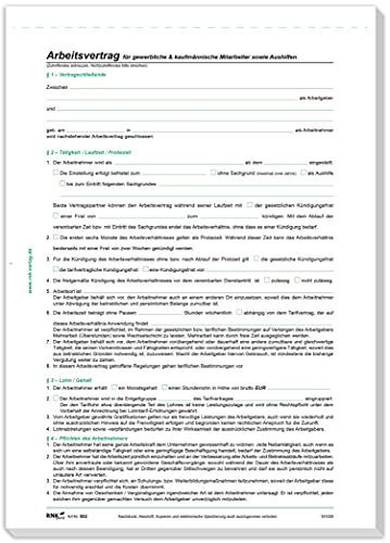 RNKVERLAG 502/10 - Arbeitsvertrag für gewerbliche & kaufmännische Mitarbeiter, DIN A4, 10 Verträge von RNKVERLAG
