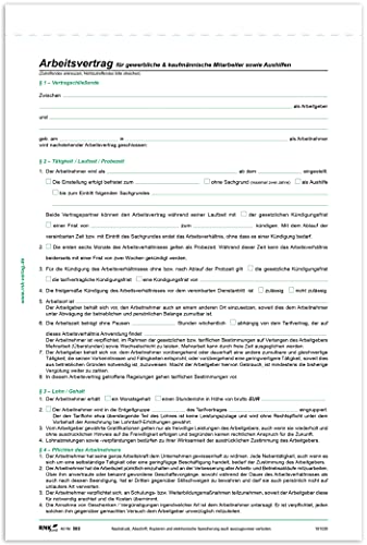 RNKVERLAG 502 - Arbeitsvertrag für gewerbliche Arbeitnehmer, 2 Seiten, DIN A4, 50 Stück von RNKVERLAG