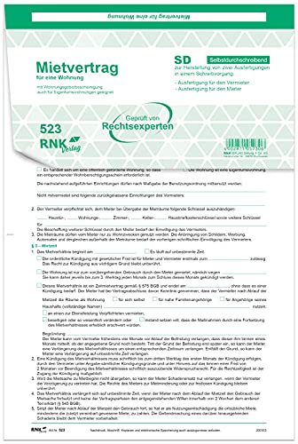 RNKVERLAG 523 - Universal-Mietvertrag für Wohnungen - SD, 3 x 2 Blatt, DIN A4, mit Wohnungsgeberbescheinigung, 25 Stück von RNKVERLAG