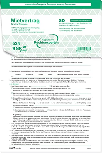 RNKVERLAG 524/10 - Universal-Mietvertrag für Wohnungen - SD, mit Übergabeprotokoll, 4 x 2 Blatt, DIN A4, mit Wohnungsgeberbescheinigung, 10 Stück RNKVERLAG 524/10 - Universal-Mietvertrag für Wohnungen - SD, mit Übergabeprotokoll, 4 x 2 Blatt, DIN A4, mit Wohnungsgeberbescheinigung, 10 Stück von RNKVERLAG