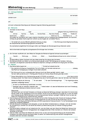 RNKVERLAG 525 - Mietvertrag für Wohnungen - ausführliche Fassung, 8 Seiten, gefalzt auf DIN A4, mit Wohnungsgeberbescheinigung, 50 Stück von RNKVERLAG