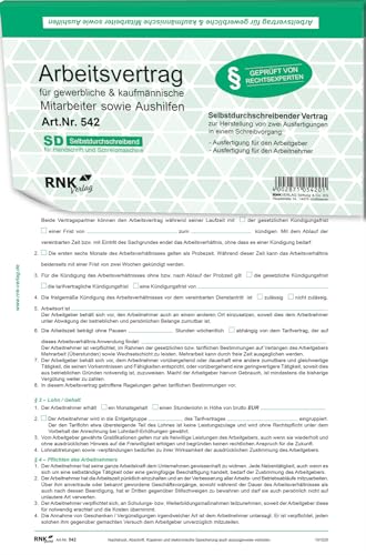 RNKVERLAG 542/10 - Arbeitsvertrag für gewerbliche Arbeitnehmer, DIN A4, selbstdurchschreibend, 10 Verträge von RNKVERLAG