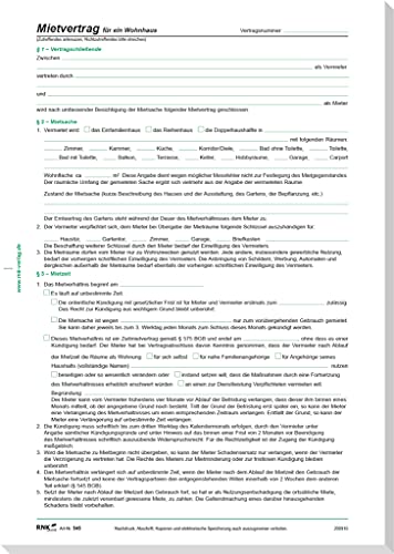 RNKVERLAG 545/10 - Vertrag für die Vermietung eines Hauses, DIN A4, 8 Seiten, 10 Stück RNKVERLAG 545/10 - Vertrag für die Vermietung eines Hauses, DIN A4, 8 Seiten, 10 Stück von RNKVERLAG