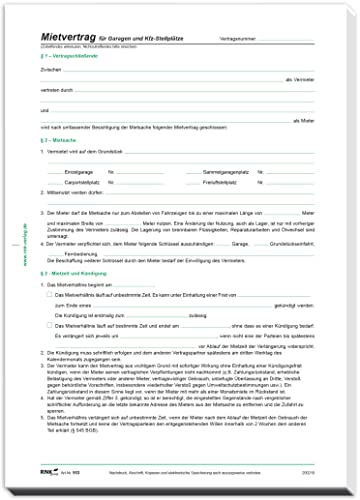 RNKVERLAG 553/10 - Mietvertrag für Garagen und Stellplätze, 4 Seiten, DIN A4, 10 Verträge von RNKVERLAG