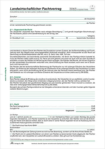 RNKVERLAG 555 - Landwirtschaftlicher Pachtvertrag, 4 Seiten, gefalzt auf DIN A4, 10 Stück von RNKVERLAG