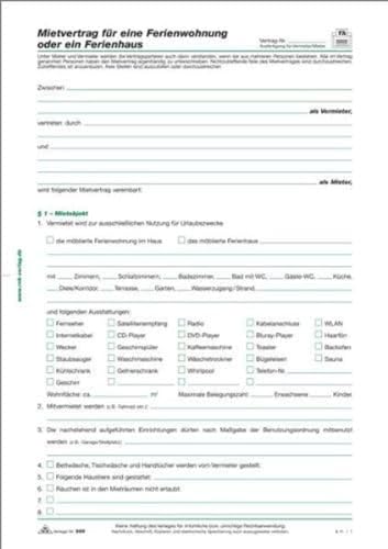 RNKVERLAG 595 - Mietvertrag für Ferienwohnung/Ferienhaus, 4 Seiten, DIN A4, 10 Stück von RNKVERLAG