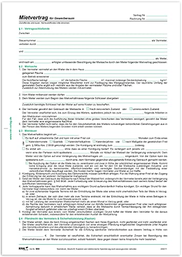 RNKVERLAG 598 - Mietvertrag für Gewerberäume, 6 Seiten, gefalzt auf DIN A4, 50 Stück von RNKVERLAG