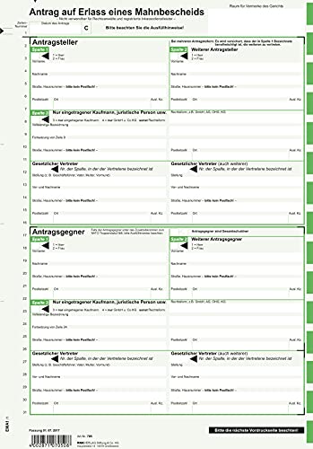 RNKVERLAG 705L/10 - Antrag Mahnbescheid, alle Bundesländer, 2 Einzelblatt, DIN A4 lose im Wechsel, 10 Stück von RNKVERLAG