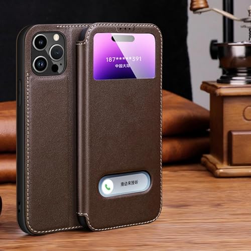 RNOZX Für iPhone 11 Pro Max Leder Clear View Window Phone Case Magnetische Flip-Cover (Für iPhone 11 Pro Max/Schokolade) von RNOZX