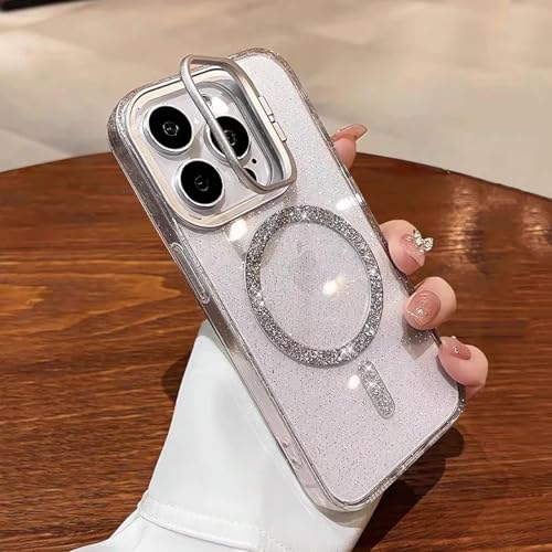 RNOZX Für iPhone 12 Kamera-Falthalterhülle Transparente Glitzerabdeckung Hartschale (Für iPhone 12/Klar) von RNOZX
