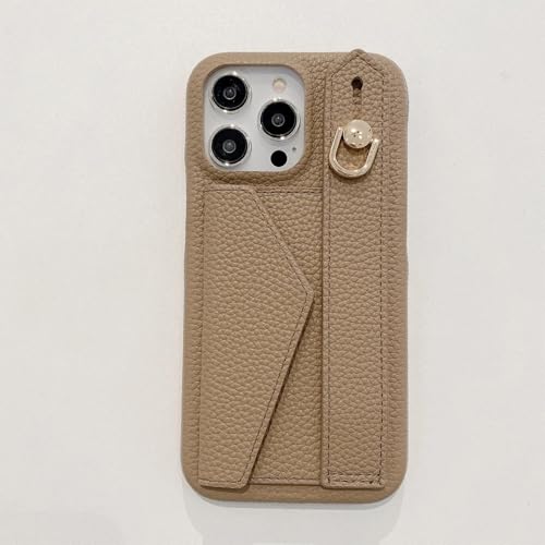 RNOZX Für iPhone 12 Pro Handgelenkschlaufe Brieftasche Ledertasche Luxus Kartenhalter Schutzhülle (Für iPhone 12 Pro/Hellbraun) von RNOZX
