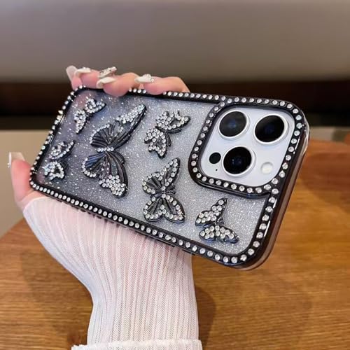 RNOZX Für iPhone 13 Butterfly Phone Case Gradient Glitter Cover Soft Plating Case (Für iPhone 13/Schwarz) von RNOZX